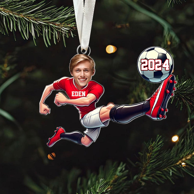 Personalized Soccer Ornament, Customized Photo Ornament, Custom Face Soccer Lovers Keepsake Gift Ornament, Christmas Gift For Soccer Player