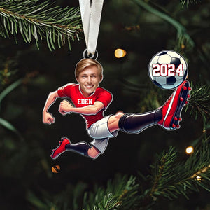 Personalized Soccer Ornament, Customized Photo Ornament, Custom Face Soccer Lovers Keepsake Gift Ornament, Christmas Gift For Soccer Player