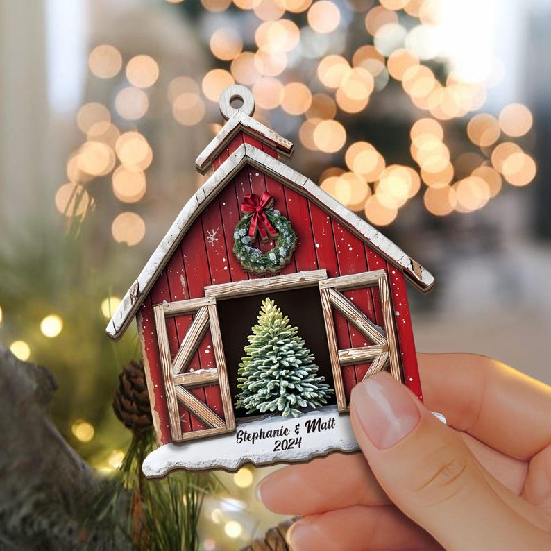 Custom Farm Christmas Ornaments 2024, Red Barn Ornaments, Farmhouse Decoration, Gift for Farmers Family Friend, Farmhouse Gift, Barn Decor