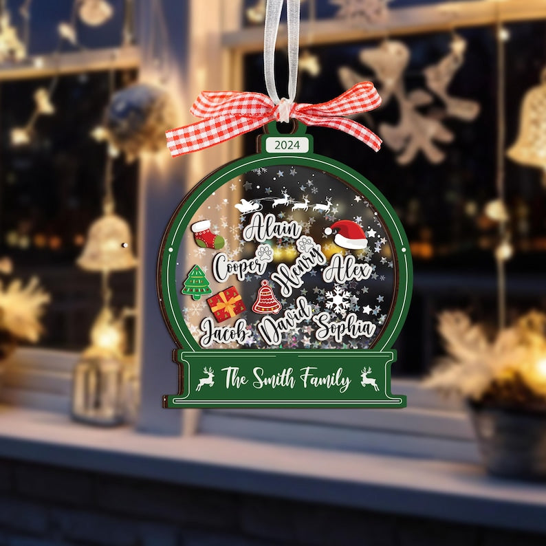 Family Ornament 2024 Personalized, Shake Ornament, Family Shaker Ornament, 4D Shake Ornament, Family Name, Family Christmas, Family Keepsake