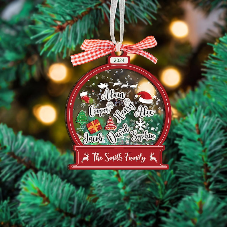 Family Ornament 2024 Personalized, Shake Ornament, Family Shaker Ornament, 4D Shake Ornament, Family Name, Family Christmas, Family Keepsake