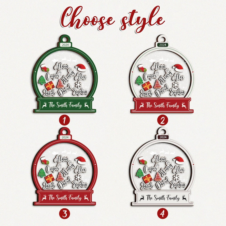 Family Ornament 2024 Personalized, Shake Ornament, Family Shaker Ornament, 4D Shake Ornament, Family Name, Family Christmas, Family Keepsake