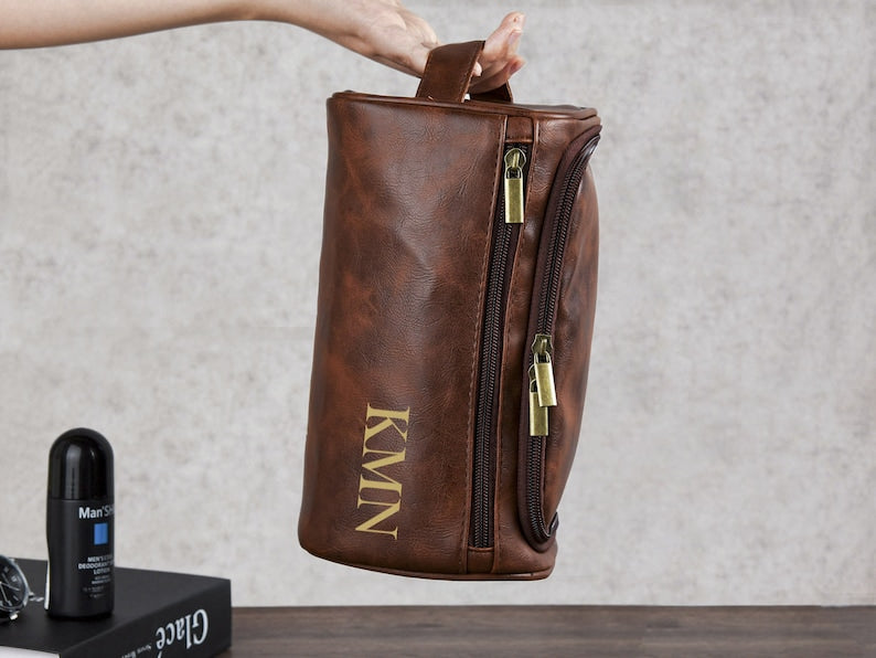 Personalized Leather Toiletry Bag: Engraved Dopp Kit, Groomsmen Gift