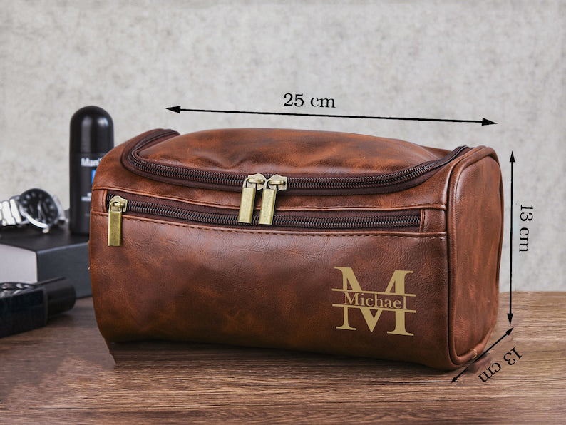 Personalized Leather Toiletry Bag: Engraved Dopp Kit, Groomsmen Gift