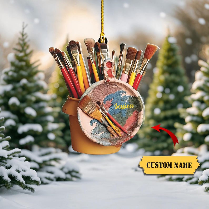 Personalized Painter's Art Palette Christmas Ornament, Artist's Painting Palette Christmas Ornament, Custom Bauble Laser Engraved