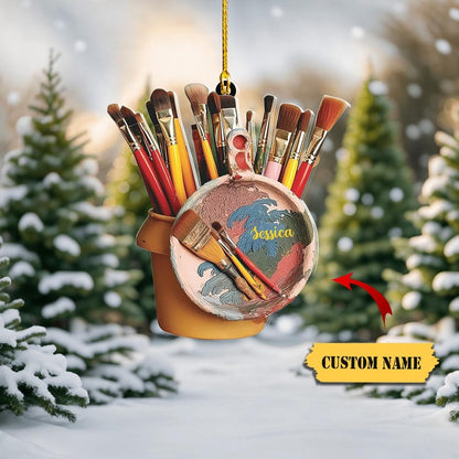 Personalized Painter's Art Palette Christmas Ornament, Artist's Painting Palette Christmas Ornament, Custom Bauble Laser Engraved