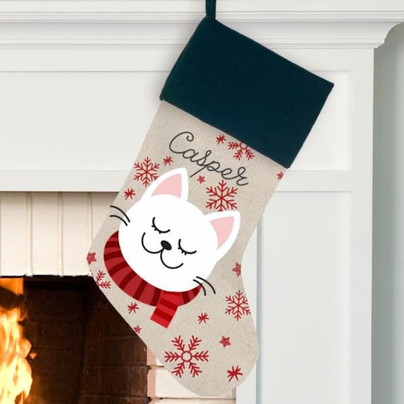 Personalized Cat Breed Christmas Stocking, Cat Christmas Stocking, Kitten Stocking, Cat Christmas Gift, Orange Cat Stocking, White Cat, Gray