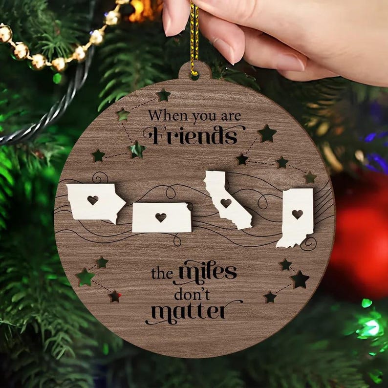 Custom State 2-Layered Wooden Family Ornament, Miles Don't Matter Gift, Custom State To State Ornament, Family Long Distance Christmas Gift