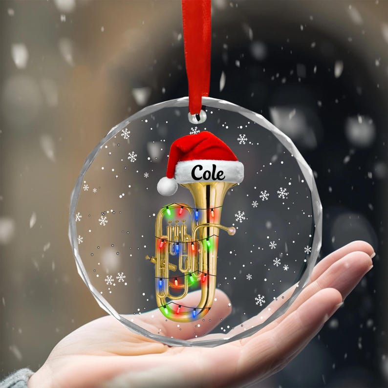 Personalized Instrument Euphonium Christmas Glass Ornament Decor, Euphonium Gift For Musical, Christmas Euphoniumist Euphonium Player Gifts