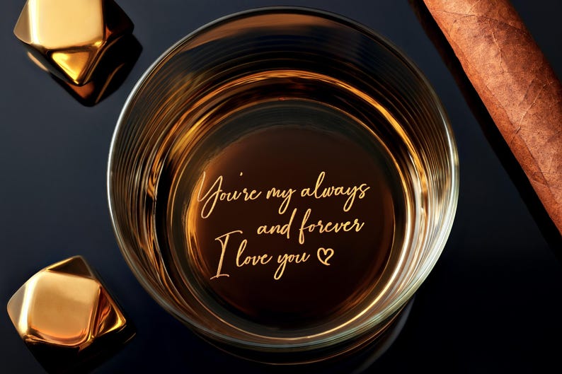 Custom Secret Message Whiskey Glass - Engrave Your Handwriting on Bottom Rock Glass Personalized Gift For Boyfriend, Wedding Gift, Anniversary Gift