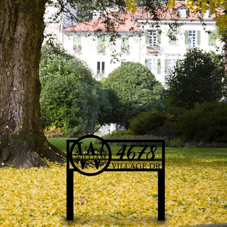 Custom Metal Monogram Address Sign with Stakes, Address Yard Stake, Initials Monogram, Personalized Lawn Sign, House Numbers Sign, Home Gift