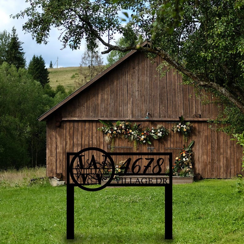 Custom Metal Monogram Address Sign with Stakes, Address Yard Stake, Initials Monogram, Personalized Lawn Sign, House Numbers Sign, Home Gift