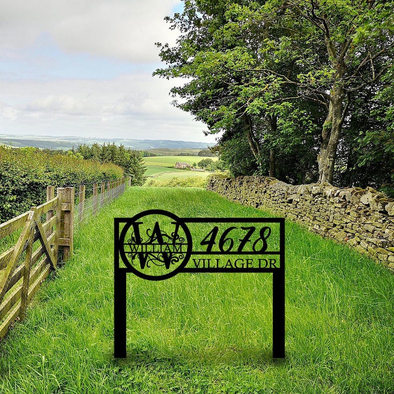 Custom Metal Monogram Address Sign with Stakes, Address Yard Stake, Initials Monogram, Personalized Lawn Sign, House Numbers Sign, Home Gift