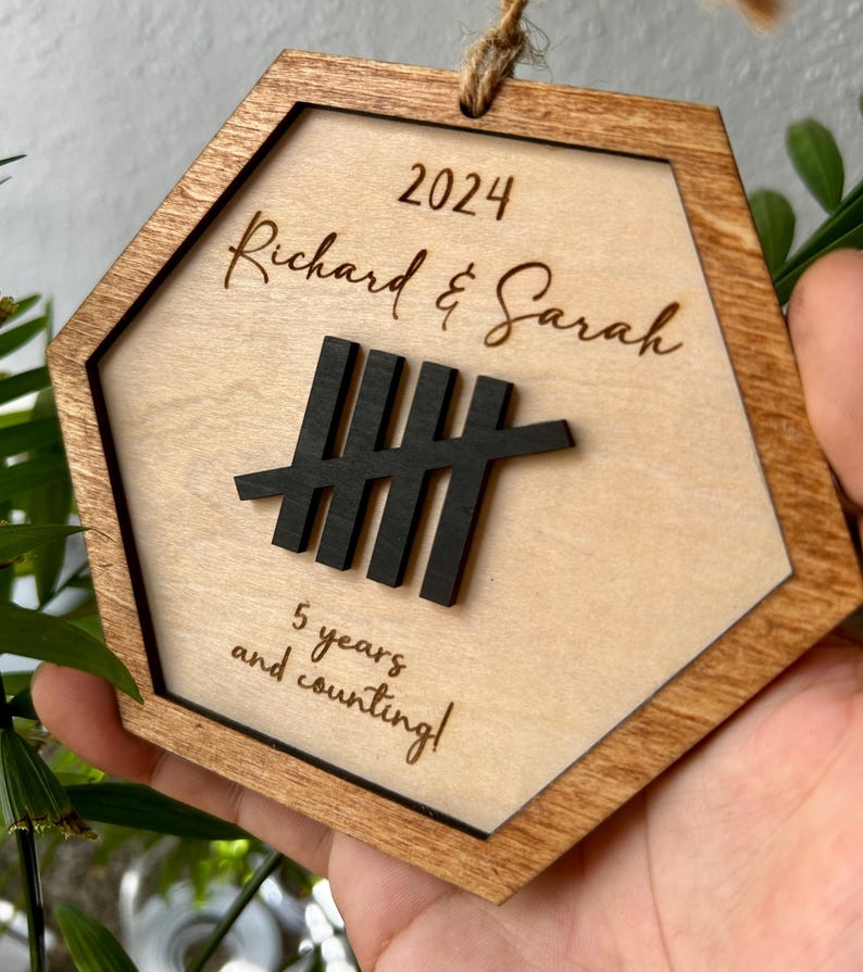 Personalized Anniversary Ornament, 5th 10th Anniversary Tally Mark, Personalized Anniversary Plaque, 5th anniversary husband/wife,
