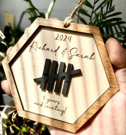 Personalized Anniversary Ornament, 5th 10th Anniversary Tally Mark, Personalized Anniversary Plaque, 5th anniversary husband/wife,