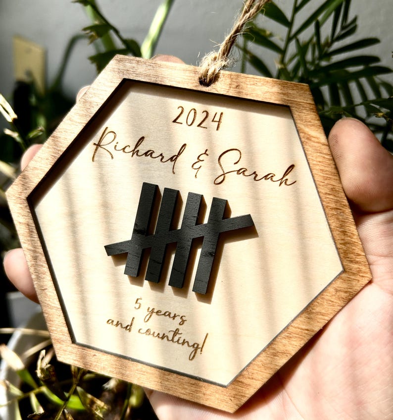 Personalized Anniversary Ornament, 5th 10th Anniversary Tally Mark, Personalized Anniversary Plaque, 5th anniversary husband/wife,