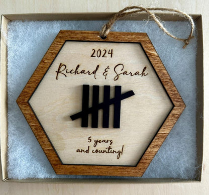 Personalized Anniversary Ornament, 5th 10th Anniversary Tally Mark, Personalized Anniversary Plaque, 5th anniversary husband/wife,