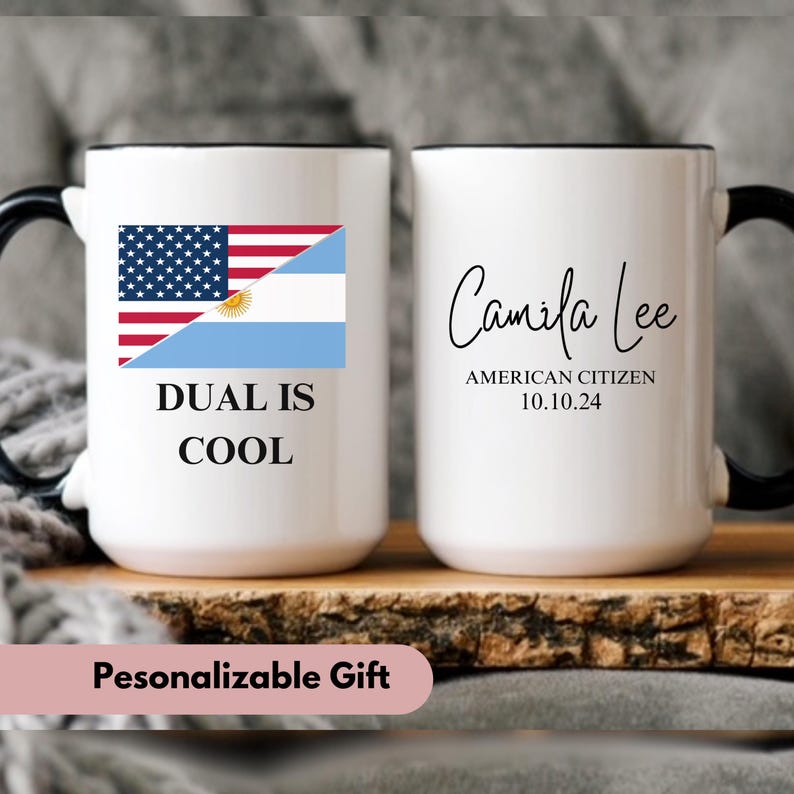 US Citizenship gift, Dual Citizenship gift, Naturalization gift, New Citizen mug, Custom dual Citizenship mug, New American us Citizen gift