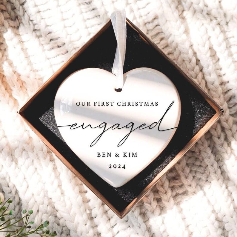 Engagement Christmas Ornament - Personalized First Christmas Keepsake - Engaged Christmas Gift 2024