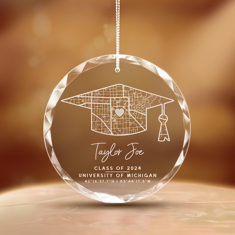 Personalized Campus Map Crystal Ornament, Custom University Map Graduation Gift, Class of 2025