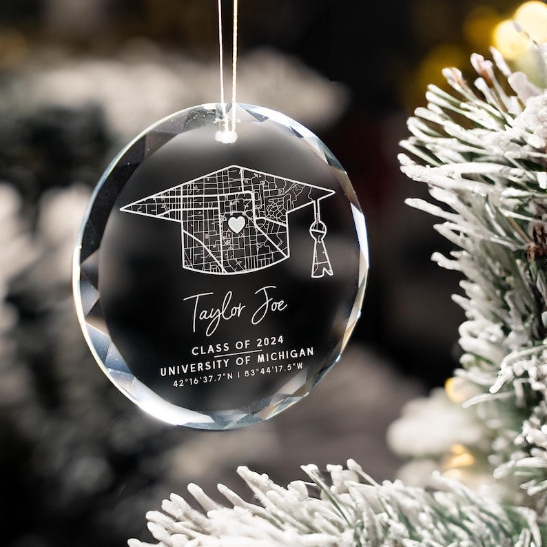 Personalized Campus Map Crystal Ornament, Custom University Map Graduation Gift, Class of 2025