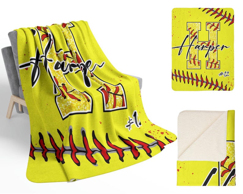 Personalized Softball Blanket, Custom Softball Name And Number Blanket, Softball Player Gift, Softball Coach Gift, Custom Sports Gift