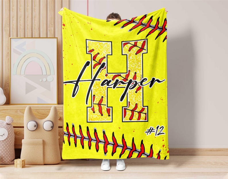 Personalized Softball Blanket, Custom Softball Name And Number Blanket, Softball Player Gift, Softball Coach Gift, Custom Sports Gift