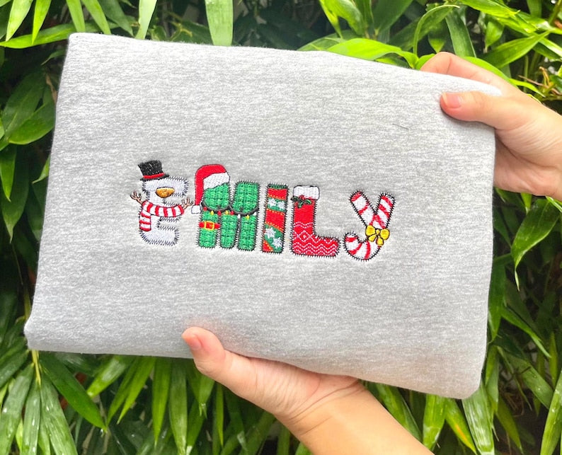 Christmas embroidered sweatshirt, Custom name Christmas embroidered shirts, Christmas gifts, Christmas crew shirt