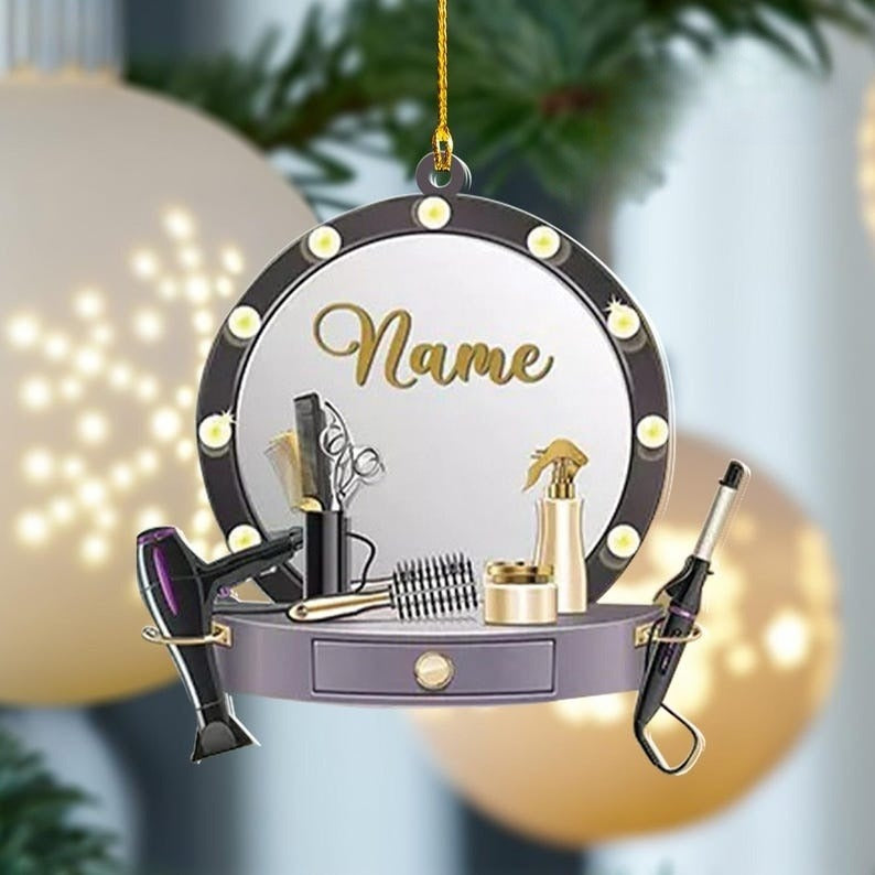 Personalized Hairstylist Christmas Ornament 2D Acrylic, Hairdresser Barber Xmas Ornament, Personalized Hairslylist Tool Set Ornament 2024