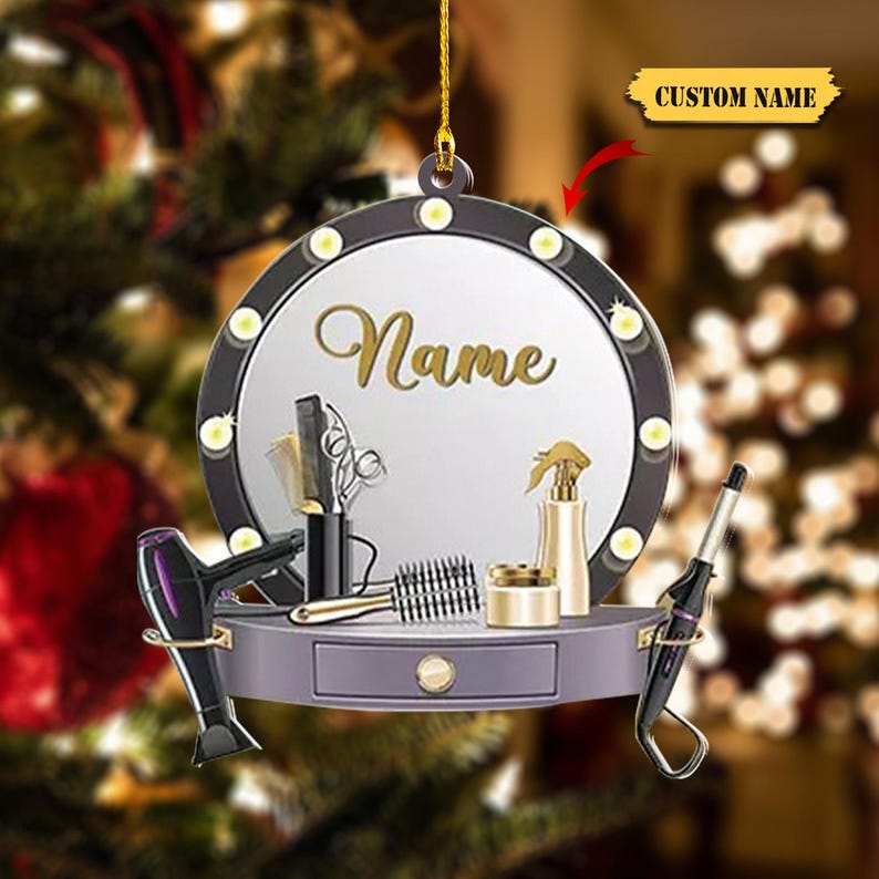 Personalized Hairstylist Christmas Ornament 2D Acrylic, Hairdresser Barber Xmas Ornament, Personalized Hairslylist Tool Set Ornament 2024