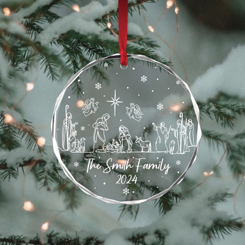 Personalized Family Ornament, Nativity Christmas Ornament, Christian Ornament Christmas Gift, Church Group Gift, Nativity Scene Ornament