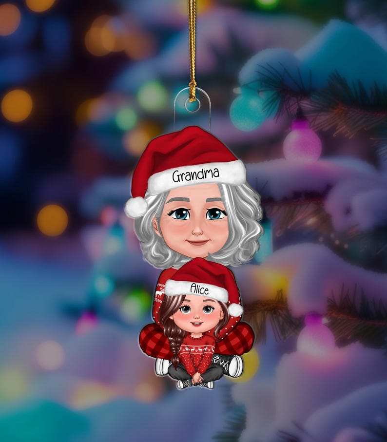 Christmas Cute Grandma And Kid Personalized Acrylic Ornament, Family Christmas Keepsake, Granddaughter Grandson Gift, Christmas Grandma Gift
