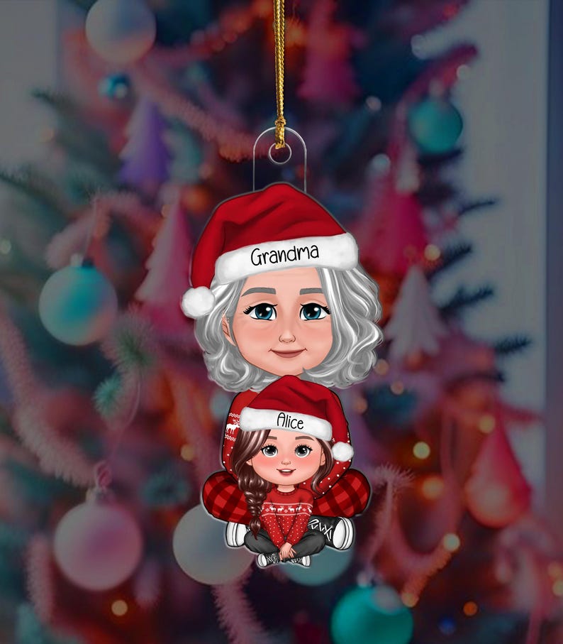Christmas Cute Grandma And Kid Personalized Acrylic Ornament, Family Christmas Keepsake, Granddaughter Grandson Gift, Christmas Grandma Gift