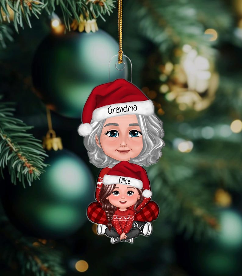 Christmas Cute Grandma And Kid Personalized Acrylic Ornament, Family Christmas Keepsake, Granddaughter Grandson Gift, Christmas Grandma Gift