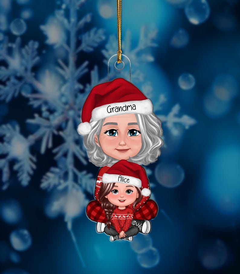 Christmas Cute Grandma And Kid Personalized Acrylic Ornament, Family Christmas Keepsake, Granddaughter Grandson Gift, Christmas Grandma Gift