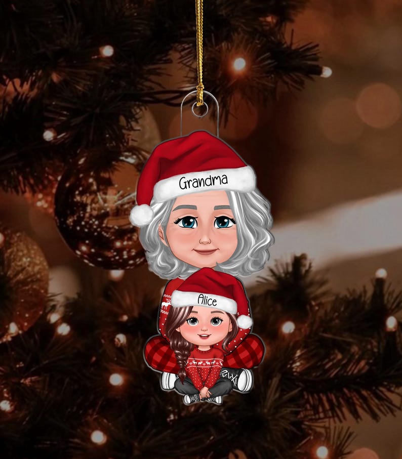 Christmas Cute Grandma And Kid Personalized Acrylic Ornament, Family Christmas Keepsake, Granddaughter Grandson Gift, Christmas Grandma Gift