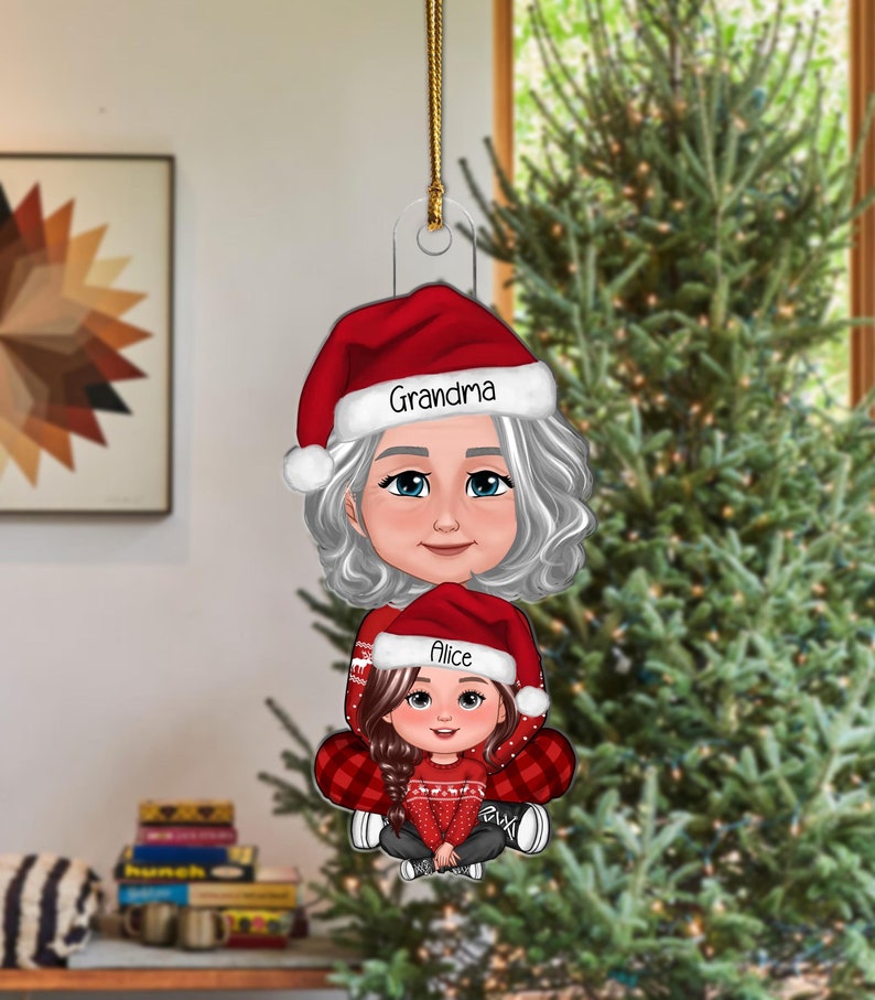 Christmas Cute Grandma And Kid Personalized Acrylic Ornament, Family Christmas Keepsake, Granddaughter Grandson Gift, Christmas Grandma Gift