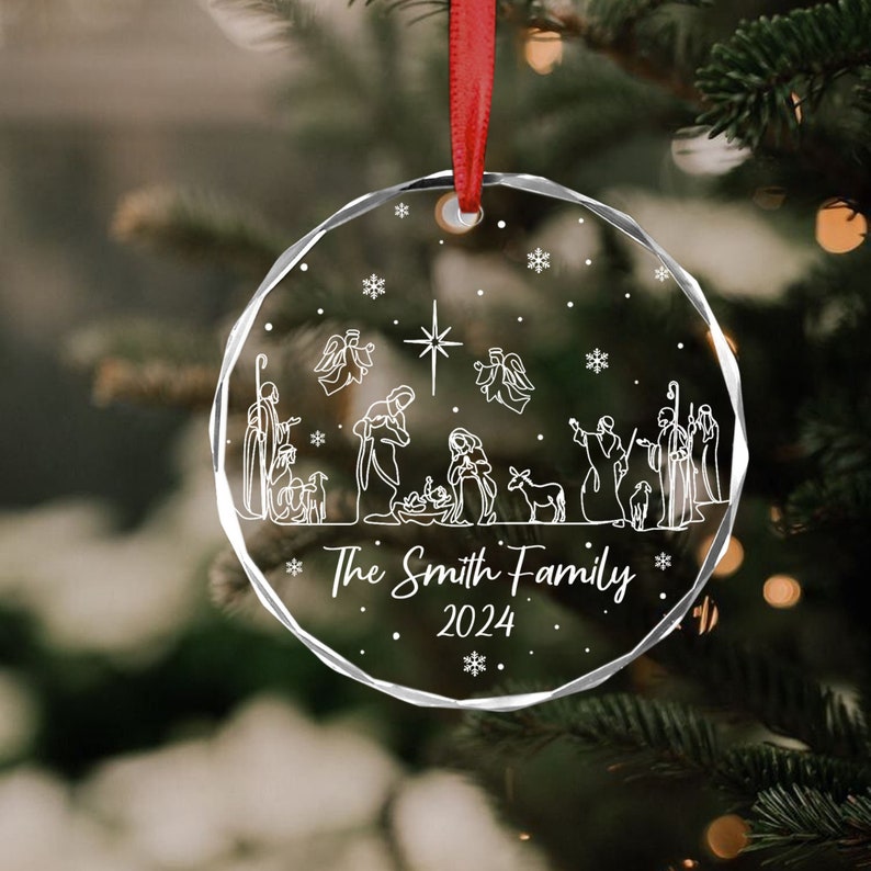 Personalized Family Ornament, Nativity Christmas Ornament, Christian Ornament Christmas Gift, Church Group Gift, Nativity Scene Ornament