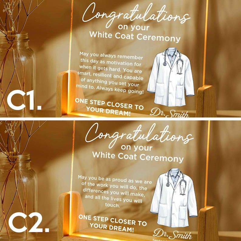 Custom White Coat Ceremony Acrylic LED Night Light,Gift for Future Doctor First White Coat Medical Student,Med School Graduation,Doctor Gift
