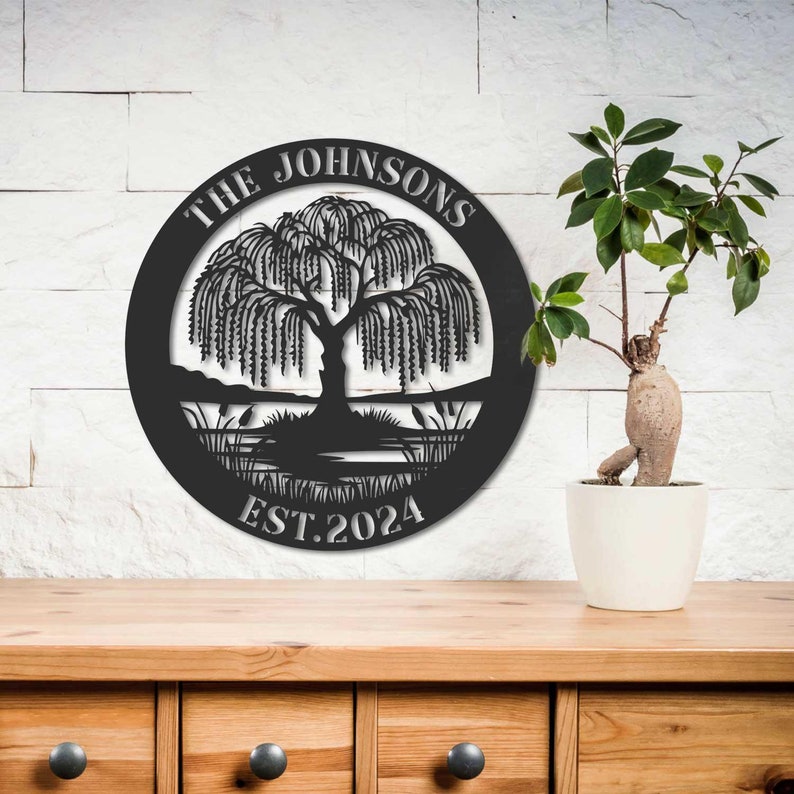 Personalized Willow Tree Metal Sign, Custom Family Name Sign, Willow Tree Wall Art, Tree Decor, Home Decor, Outdoor Sign