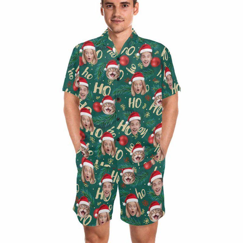 Custom Christmas Pajamas,Personalized Face Short Pajama Set for Men/Women,Custom Pyjamas with Photo,Couple PJs,Christmas Gift,Holiday