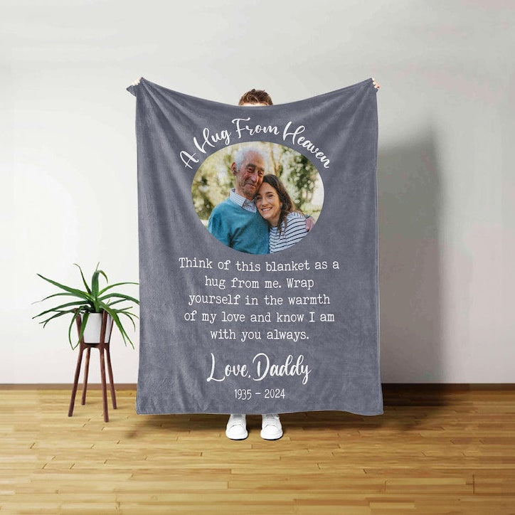 Personalized Memorial Blanket, A Hug From Heaven Gift, Memorial Photo Blanket, Remembrance Blanket, Christmas gift, In Loving Memory Blanket