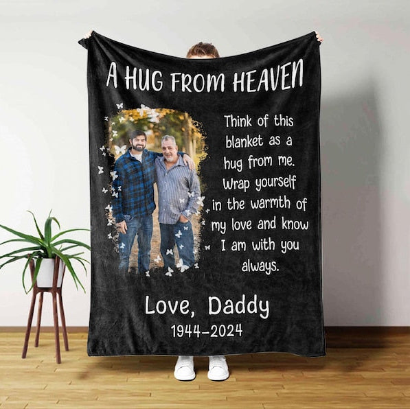Personalized Memorial Blanket, A Hug From Heaven Gift, Memorial Photo Blanket, Remembrance Blanket, Christmas gift, In Loving Memory Blanket