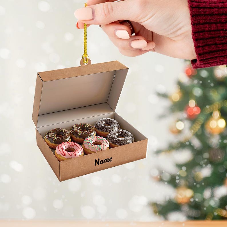 Donut Box Christmas Light Ornament, Xmas Tree Decor, Loved Donut Box Ornament, Xmas Hanging Ornament Gift