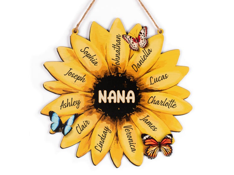 Sunflower Mom Sign Personalized, Birthday Gifts For Mom, Sunflower Mom Sign with Kids Names, Wall Decor, Sunflower Mom and Grandma Sign