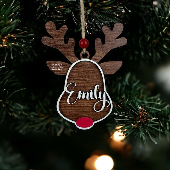 Custom Christmas Reindeer Stocking Tag, Personalized Baby Name Ornament, Cute Holiday Reindeer Decoration, Christmas Reindeer Ornaments