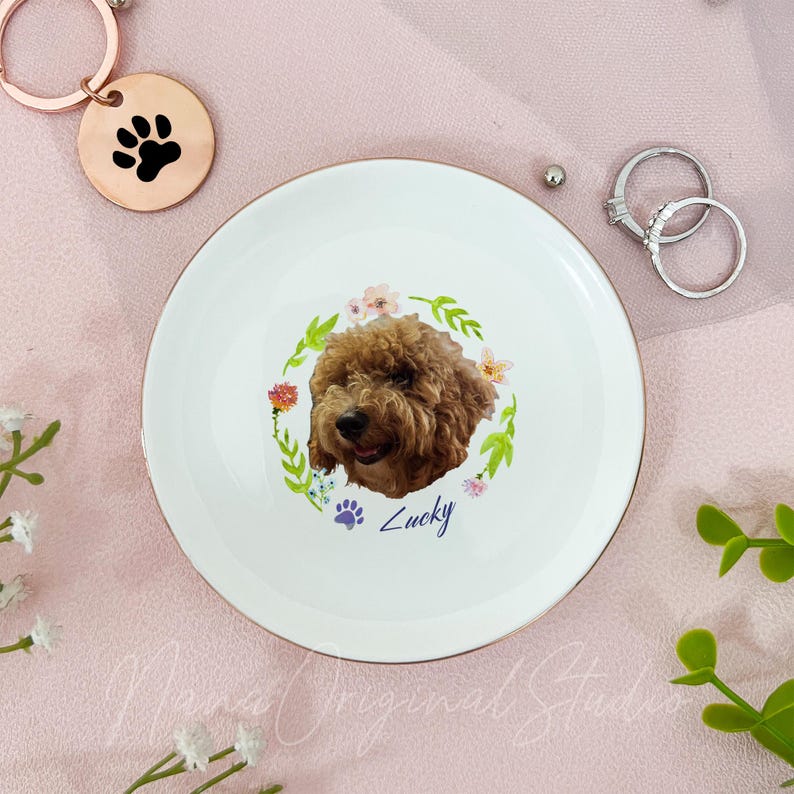 Custom Pet Portrait Jewelry Dish, Personalized Dog Cat Ring Dish, Unique Pet Lover Gift, Christmas Trinket Dish, Pet Memorial Keepsake