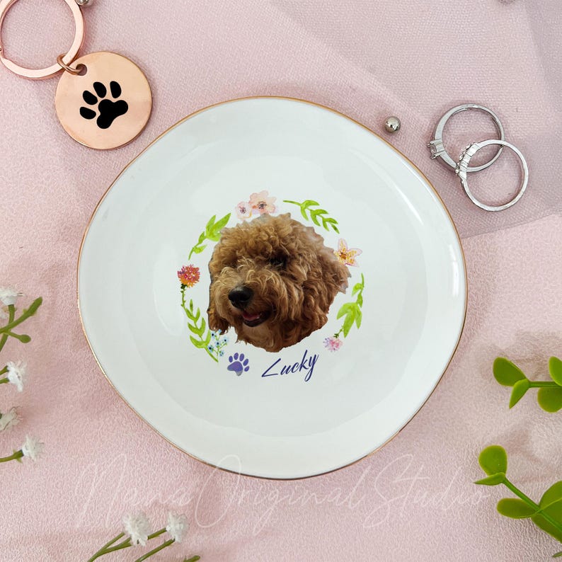 Custom Pet Portrait Jewelry Dish, Personalized Dog Cat Ring Dish, Unique Pet Lover Gift, Christmas Trinket Dish, Pet Memorial Keepsake