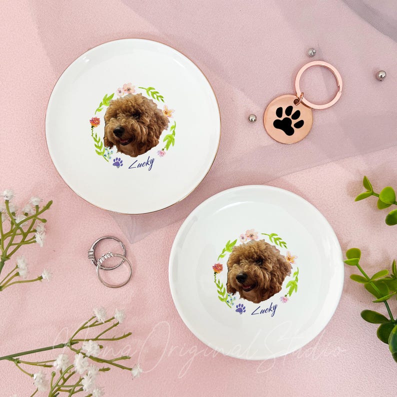 Custom Pet Portrait Jewelry Dish, Personalized Dog Cat Ring Dish, Unique Pet Lover Gift, Christmas Trinket Dish, Pet Memorial Keepsake