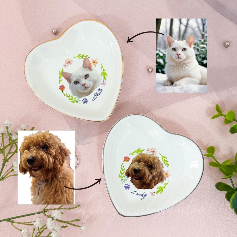 Custom Pet Portrait Jewelry Dish, Personalized Dog Cat Ring Dish, Unique Pet Lover Gift, Christmas Trinket Dish, Pet Memorial Keepsake